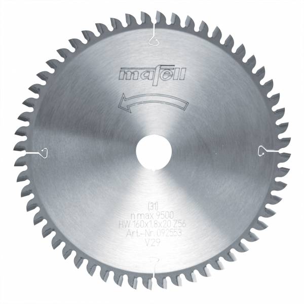 Sägeblatt-HM 160 x 1,2/1,8 x 20 mm, Z 56, FZ/TZ, für Feinschnitte in Holz